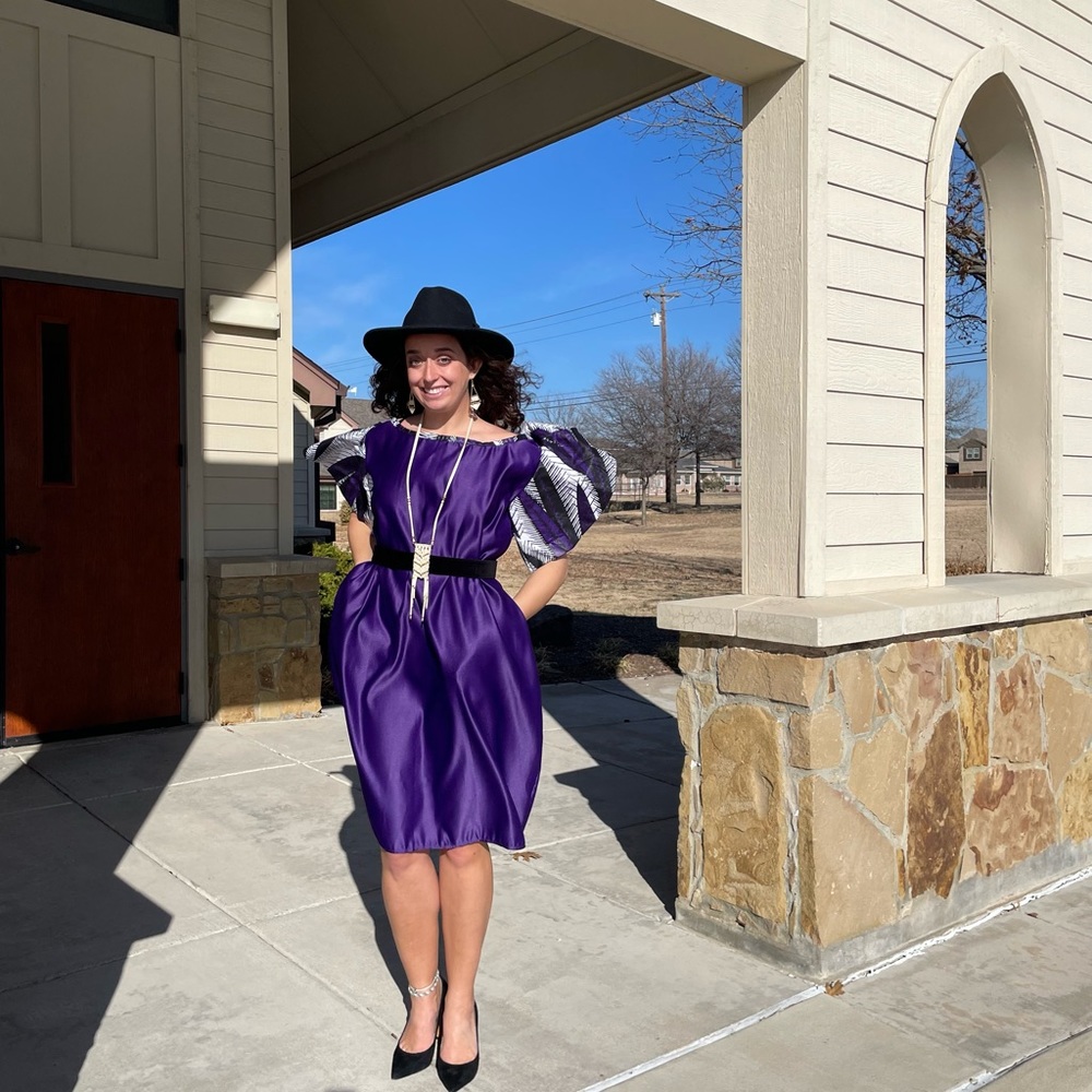 Puffed sleeve dress with pockets